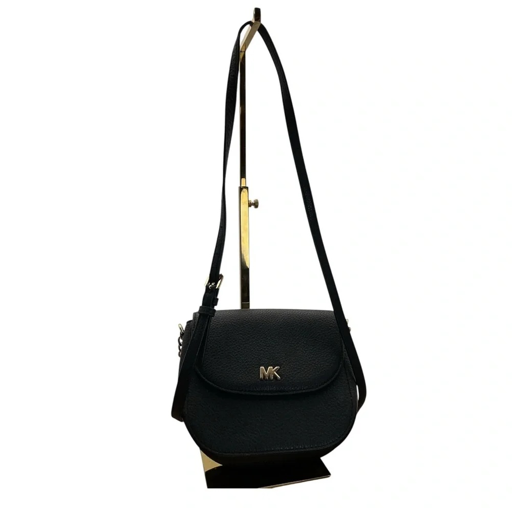 Michael Kors Black‎ Pebbled Leather Crossbody with Gold MK Logo